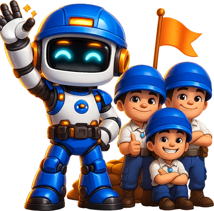 Clumzy Bot waving in front of its survivor squad and their base